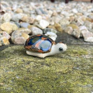 Vintage Hand Painted Ceramic Turtle Figurine | Miniature Pottery Animal Decor